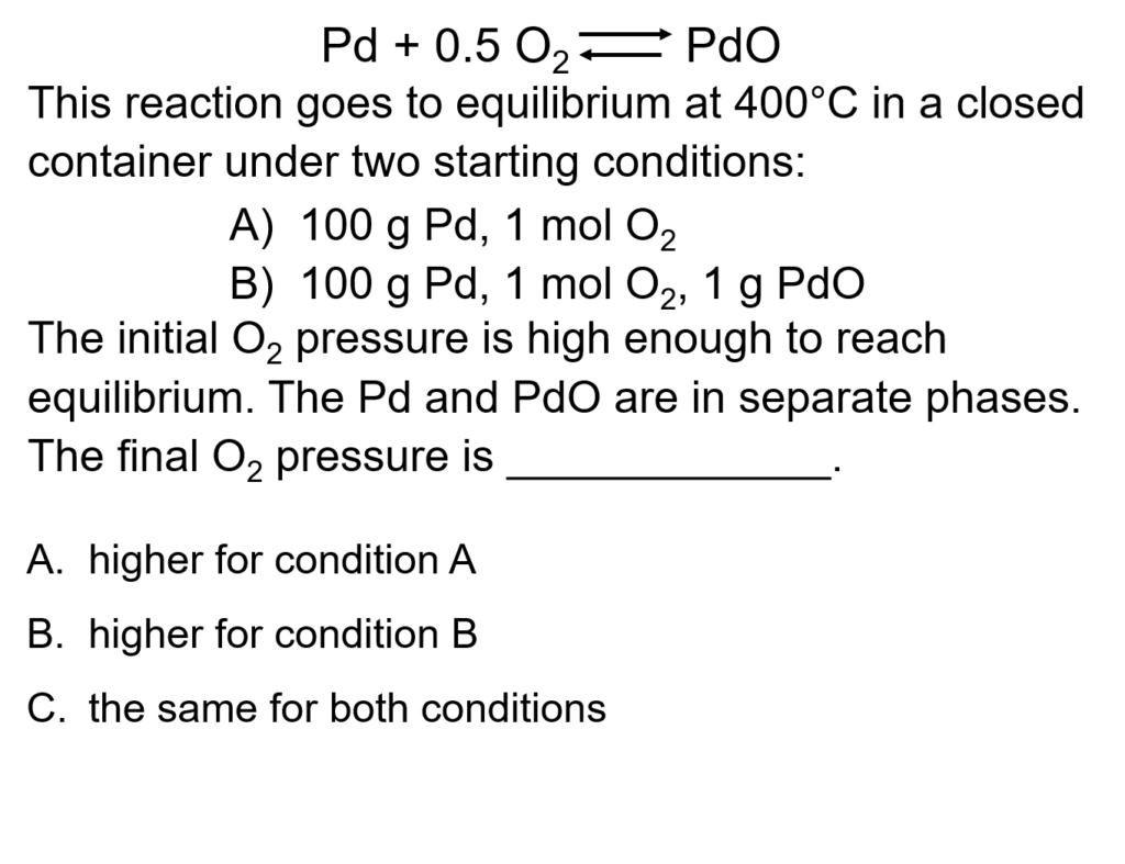 A sample problem over equilibrium conditions for a heterogeneous reaction.