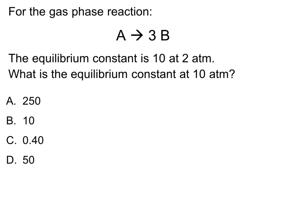 An example problem covering gas phase reaction equilibrium.