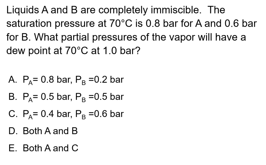 A sample problem on dew points for immiscible liquids.