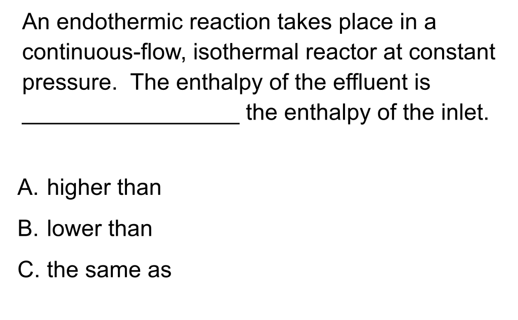 Image of a concepTest for the Energy Balances with Reaction module on LearnChemE.com