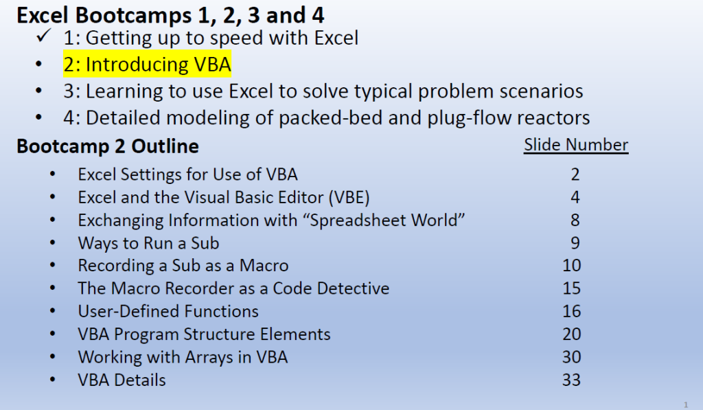 image of a slideshow for the Excel Bootcamp on LearnChemE.com