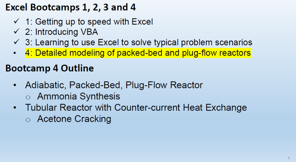 image of a slideshow in the Excel Bootcamp on LearnChemE.com