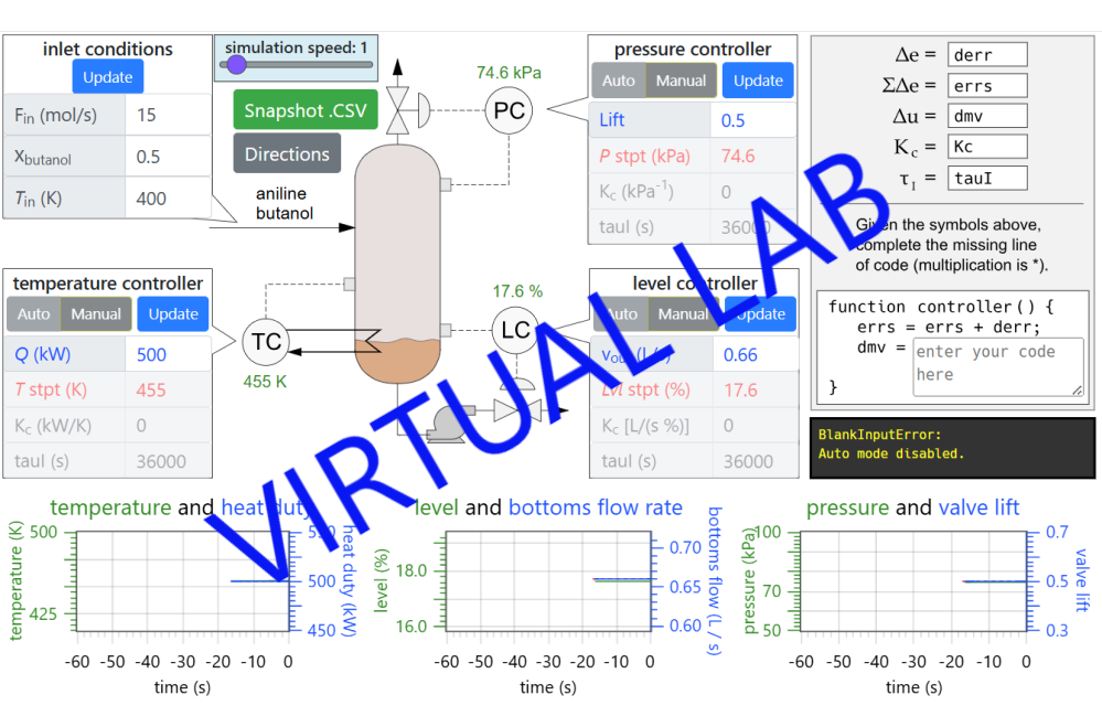 Control of a Single-Stage Distillation Column Virtual Laboratory