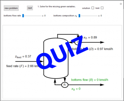Image/Link to the quiz simulation, Construct a McCabe-Thiele Diagram for Distillation